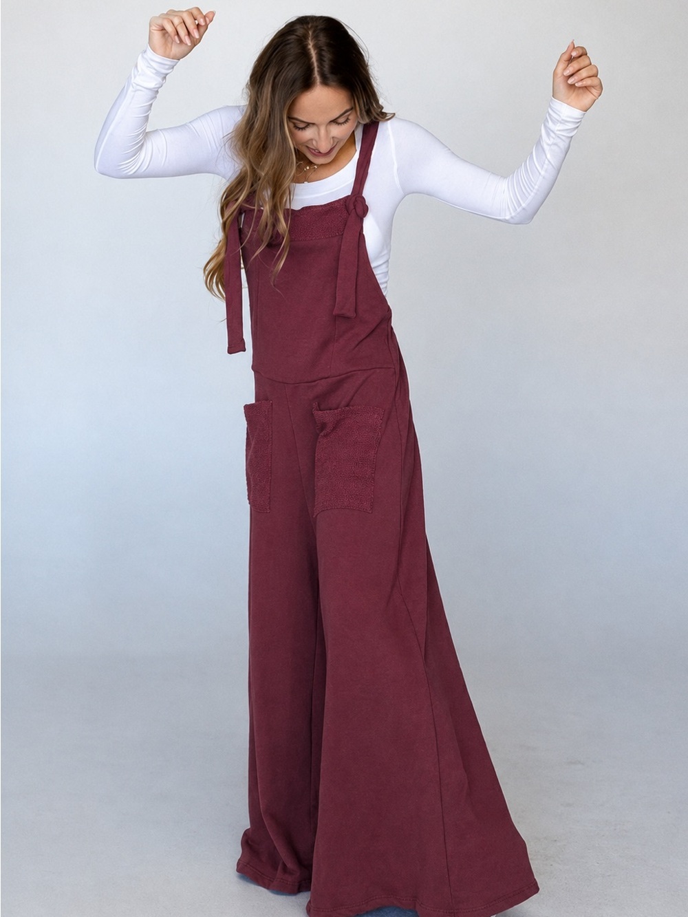BUCKETLIST Plum Knit Wide-Leg Overalls